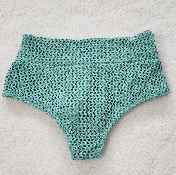 New!Montce Turquoise Crochet High Waisted Scrunch Butt Bikini Bottom - Picture 5 of 11